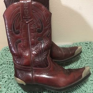Burgundy cowboy boots with silver
